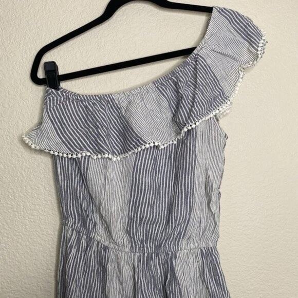 American Eagle Striped Blue and White One Shoulder Dress Medium - Picture 2 of 8